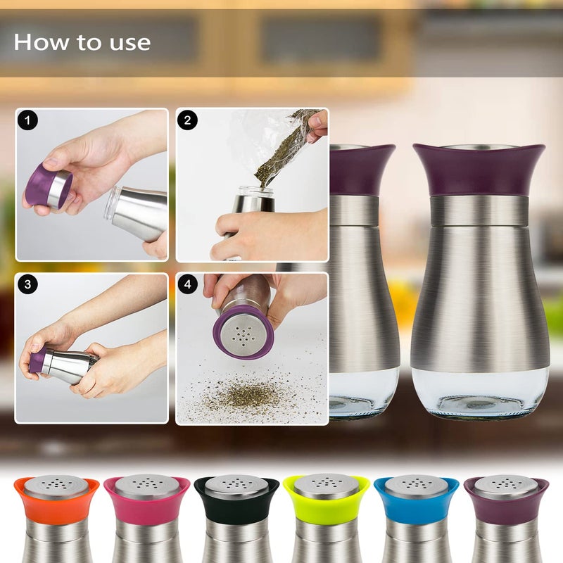 Evelyne Salt Pepper Seasoning Glass Shaker with Stainless Steel Cover 2 pcs Pack Set (Purple) - Image 3